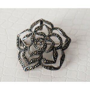 Vintage Sterling Silver 925 Flower Brooch Pin Rose Marcasite or PENDANT